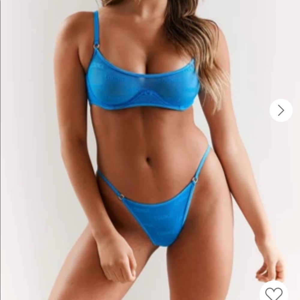 Lounge Underwear Blue Bold Mesh Bra & Thong Set